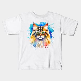 American Long-Hair Cat Watercolor Kids T-Shirt